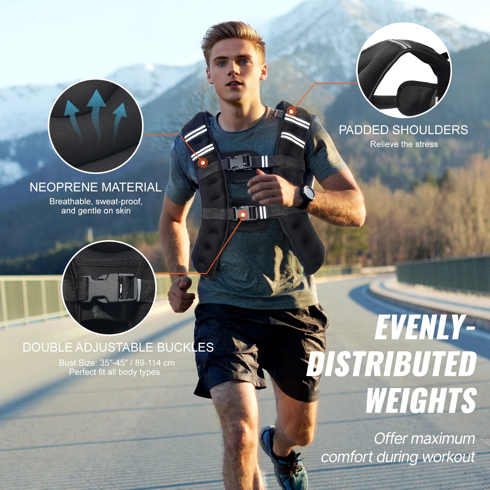 Weighted Vest, 16 Lbs Weight Vest with Reflective Stripe, Adjustable Buckle Body Weight Vest for Men Women, Workout Equipment for Strength Training, Running, Jogging, Fitness