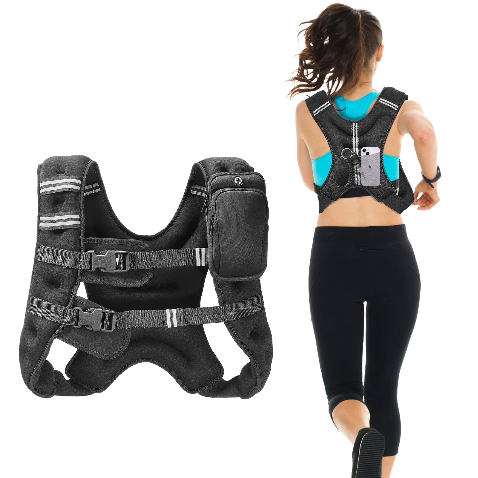 Weighted Vest, 16 Lbs Weight Vest with Reflective Stripe, Adjustable Buckle Body Weight Vest for Men Women, Workout Equipment for Strength Training, Running, Jogging, Fitness