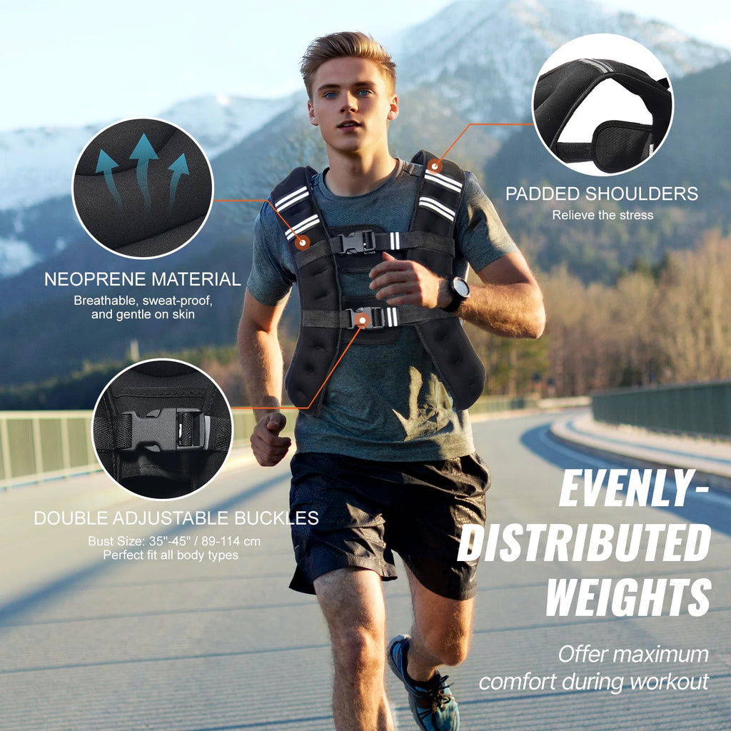 Weighted Vest, 16 Lbs Weight Vest with Reflective Stripe, Adjustable Buckle Body Weight Vest for Men Women, Workout Equipment for Strength Training, Running, Jogging, Fitness